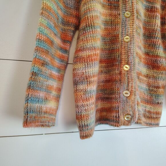 Vtg 70s Knit Mohair S M Wool Cardigan Sweater Multicolor Pastel Rainbow Boho - Picture 3 of 9